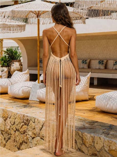 Macrame dress styled by the water